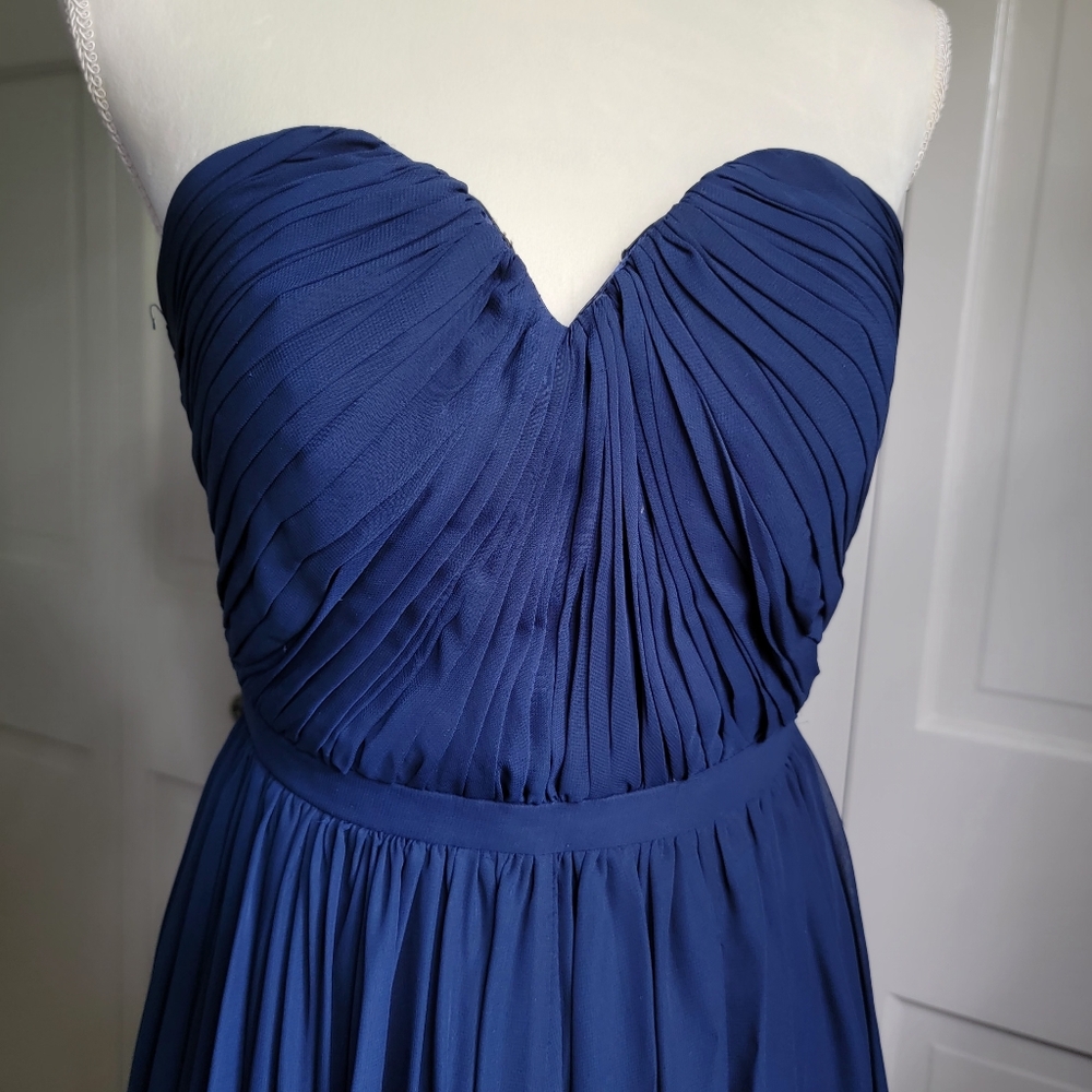 Weddington Blue Strapless Chiffon‎ Full Length Maxi Dress Gown Size 2 - Picture 5 of 14